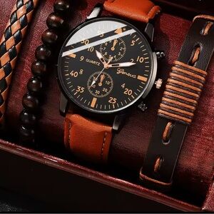 Brown and Black Men's Watch Set